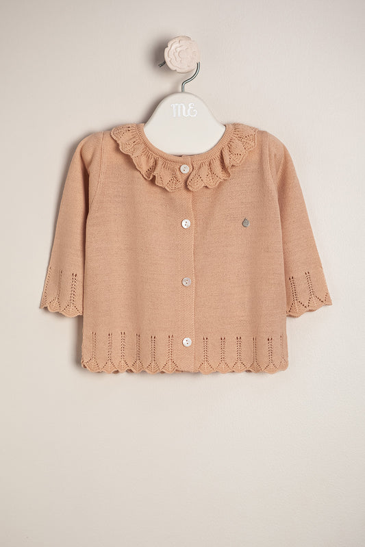 Baby Girl Cardigan with Frill Openwork Collar