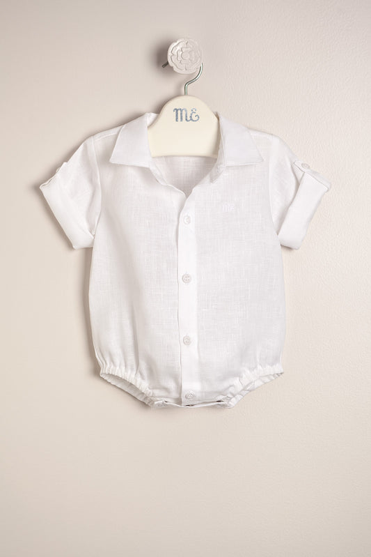 Baby Boy White Linen Bodysuit Dress Shirt