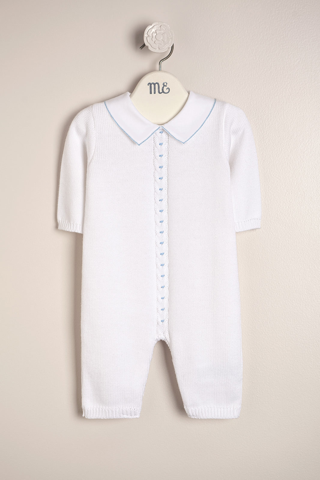 Baby Boy Collared Embroidered Knit One-Piece