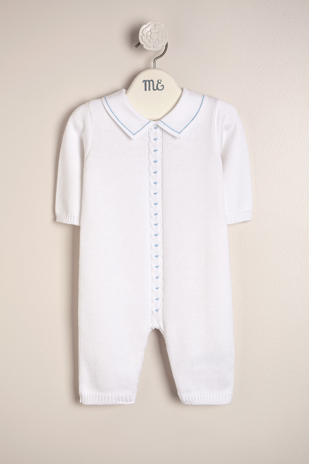 Baby Boy Collared Embroidered Knit One-Piece