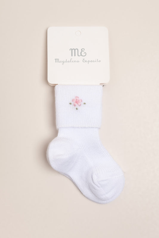 Baby Girl Socks - Fold-Top Floral Embroidered