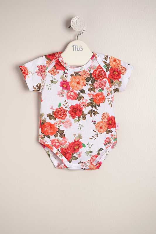 Baby Girl Short Sleeved Bold Floral & Plain Bodysuit Set of 2